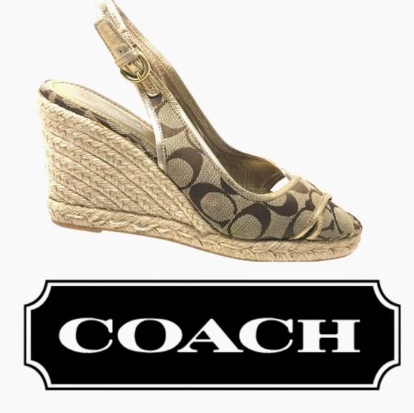 Coach Shoes - Coach "Kara"  Sz 6B Tan & Brown Wedge Sandals